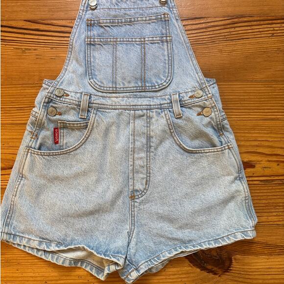 Bongo vintage 90s light wash denim overall shorts SIZE M - Picture 2 of 6